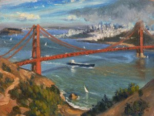 Golden Gate Bridge, oil on board.